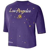 Women's Nike Purple Los Angeles Lakers Courtside Splatter Cropped T-Shirt