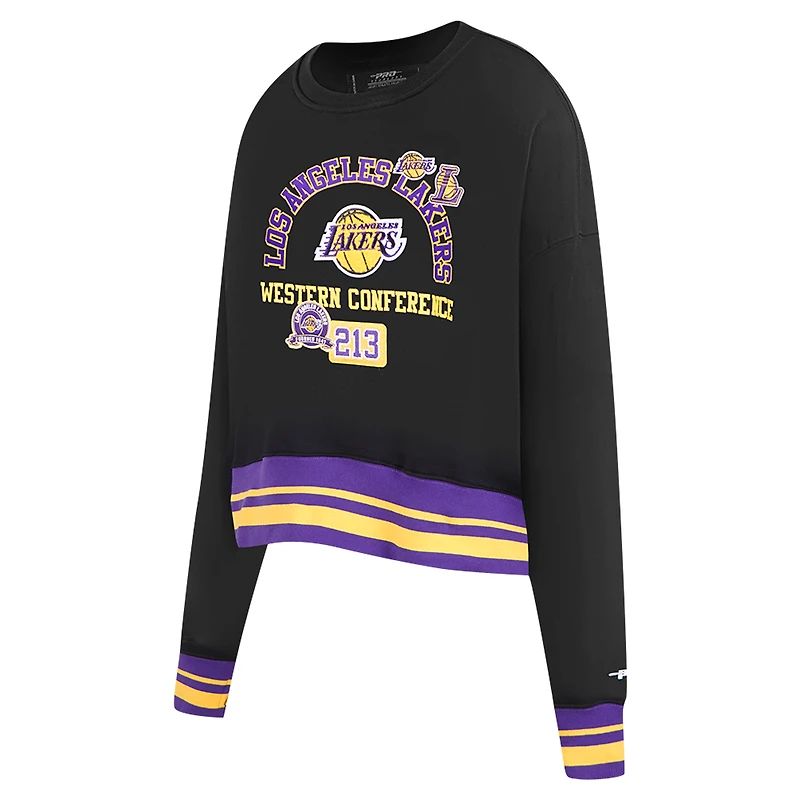 Women's Pro Standard Black Los Angeles Lakers Area Code Cropped Pullover Sweatshirt
