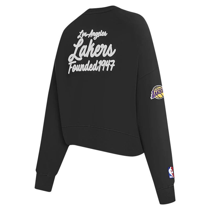 Women's Pro Standard Black Los Angeles Lakers Paint The City Cropped Pullover Sweatshirt