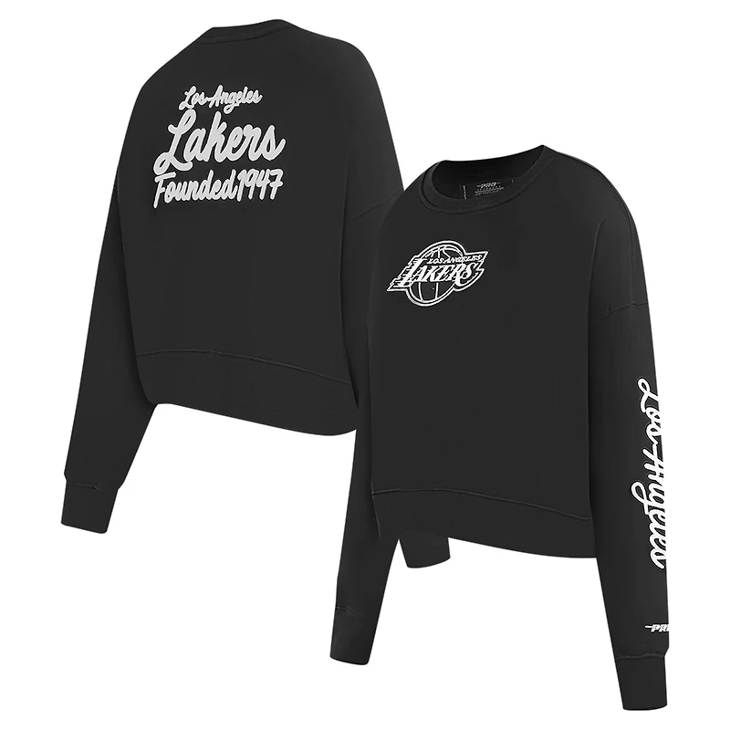 Women's Pro Standard Black Los Angeles Lakers Paint The City Cropped Pullover Sweatshirt
