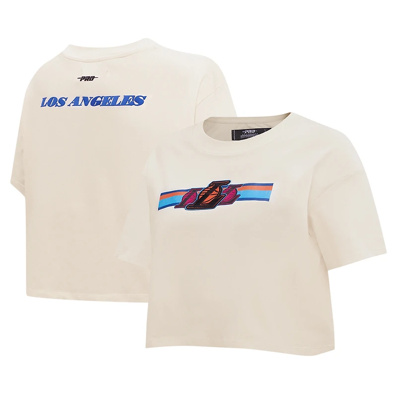 T-shirt court carré Pro Standard pour femmes, crème, Los Angeles Lakers Retro Striper SJ