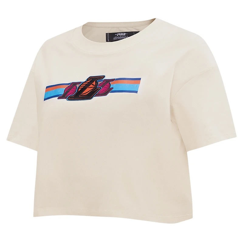 Women's Pro Standard Cream Los Angeles Lakers Retro Striper SJ Cropped Boxy T-Shirt