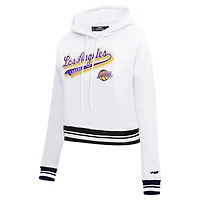 Women's Pro Standard White Los Angeles Lakers Script Tail Cropped Pullover Hoodie