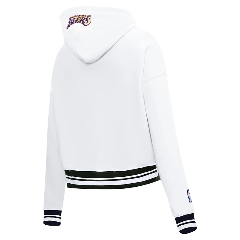 Women's Pro Standard White Los Angeles Lakers Script Tail Cropped Pullover Hoodie