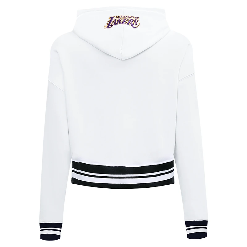 Women's Pro Standard White Los Angeles Lakers Script Tail Cropped Pullover Hoodie