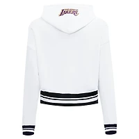 Women's Pro Standard White Los Angeles Lakers Script Tail Cropped Pullover Hoodie