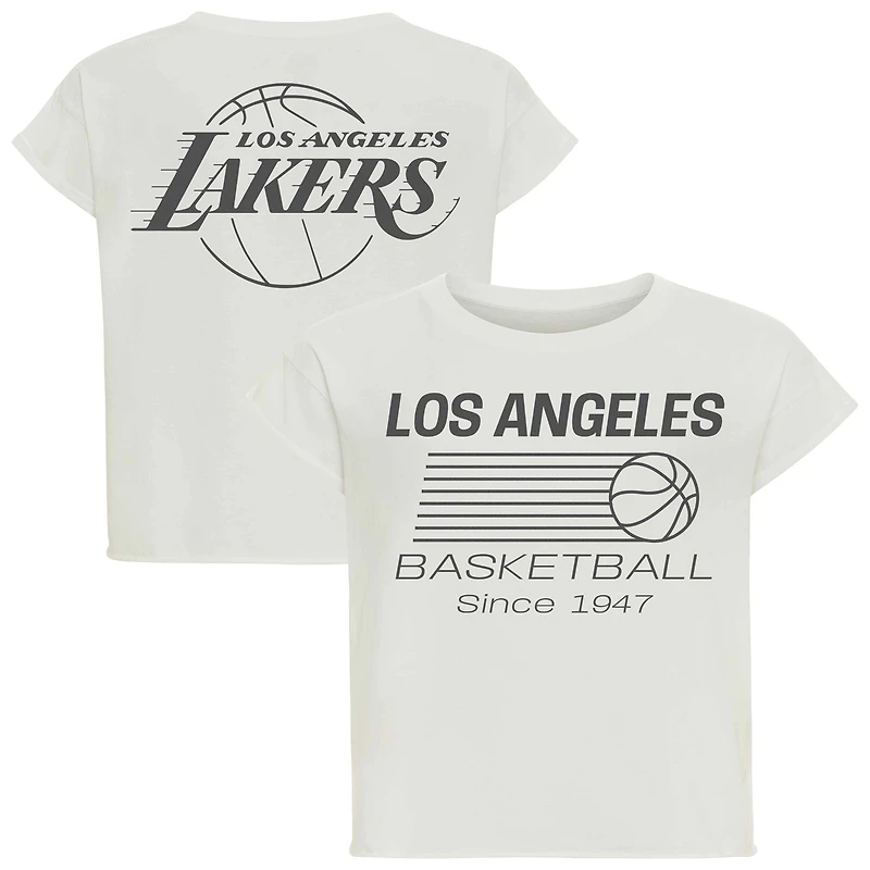 Women's Sportiqe Cream Los Angeles Lakers Athletic Club Collection Alana Premium Cropped T-Shirt