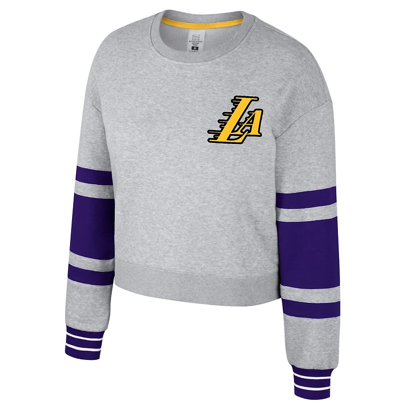 Women's Stadium Essentials Heather Gray Los Angeles Lakers 2024/25 City Edition Scrimmage Cropped Pullover Sweatshirt