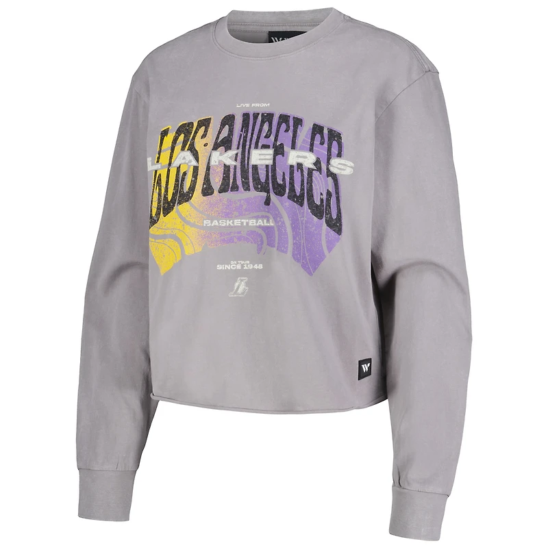 T-shirt court à manches longues The Wild Collective pour femmes, gris, Los Angeles Lakers Band