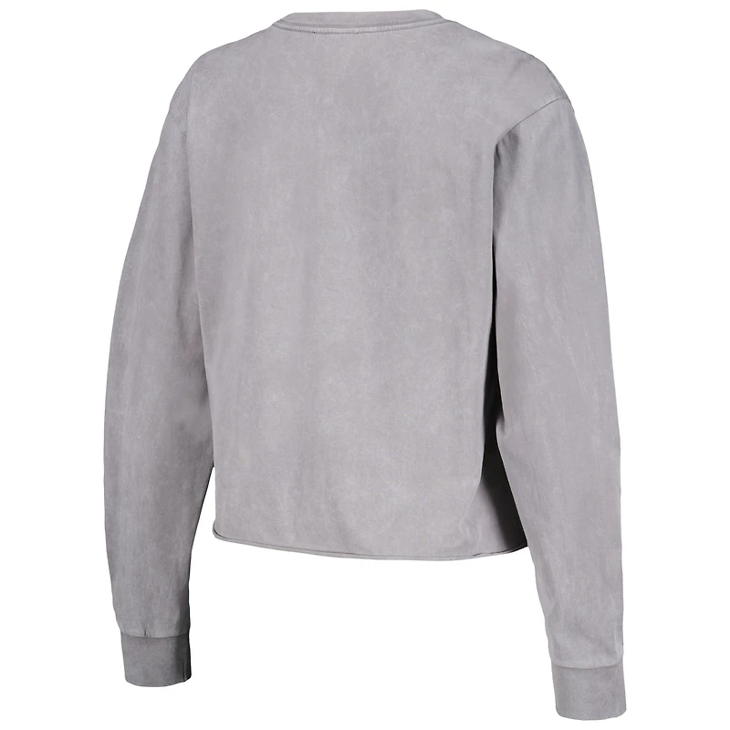 Women's The Wild Collective Gray Los Angeles Lakers Band Cropped Long Sleeve T-Shirt