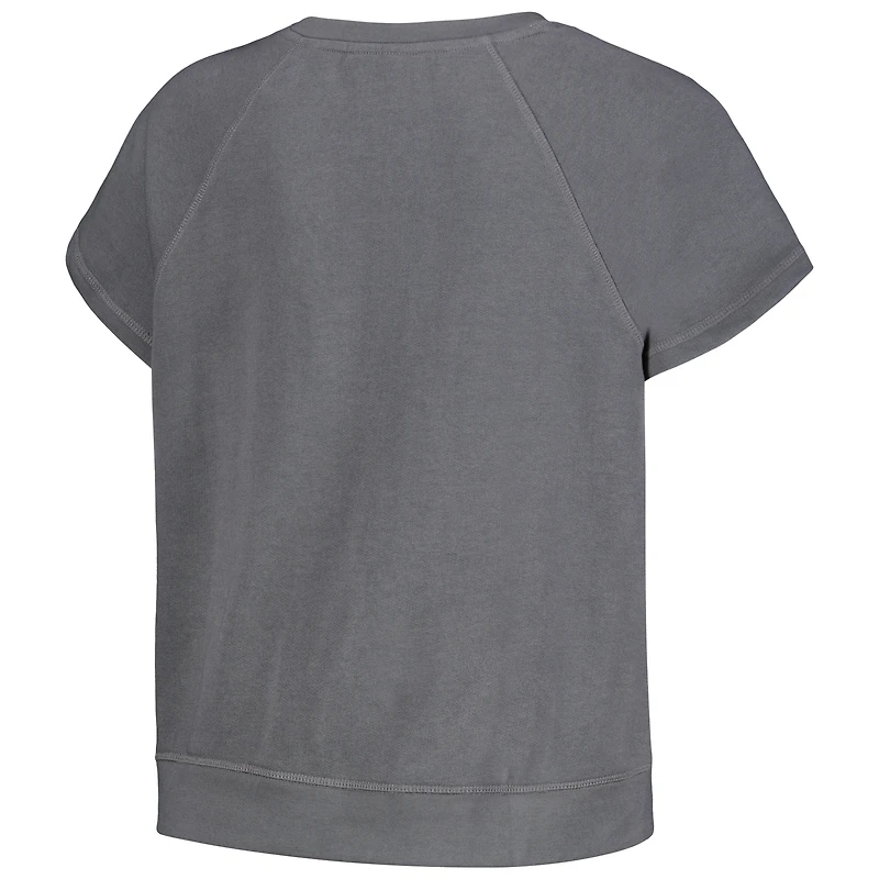 Women's The Wild Collective Gray Los Angeles Lakers Embroidered Fleece Raglan Short Sleeve Pullover Sweatshirt