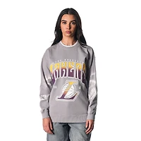 Women's The Wild Collective Heather Gray Los Angeles Lakers Bleached Tie-Dye Pullover Sweatshirt