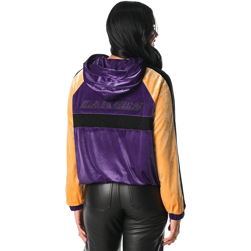 Veste de survêtement zippée en velours violet Los Angeles Lakers The Wild Collective pour femme
