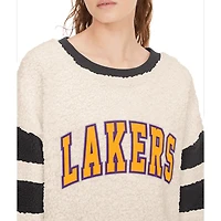 Women's Tommy Jeans Oatmeal/Black Los Angeles Lakers Mindy Sherpa Pullover Sweatshirt
