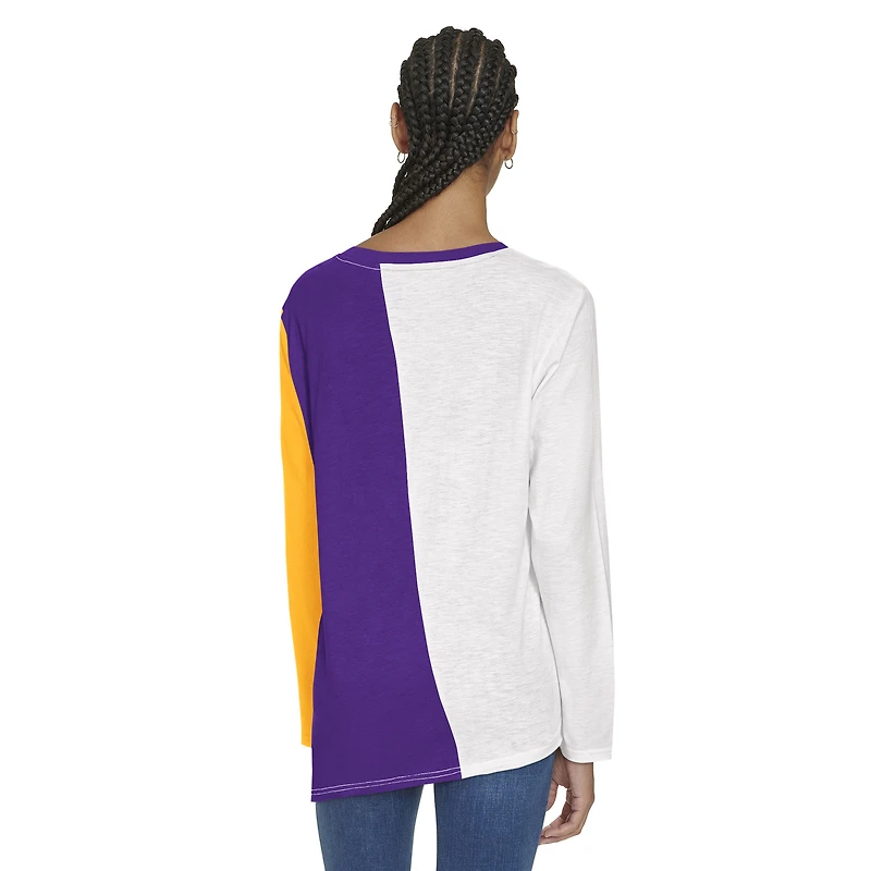 Women's Tommy Jeans White/Purple Los Angeles Lakers Amelia Color Blocked Long Sleeve T-Shirt