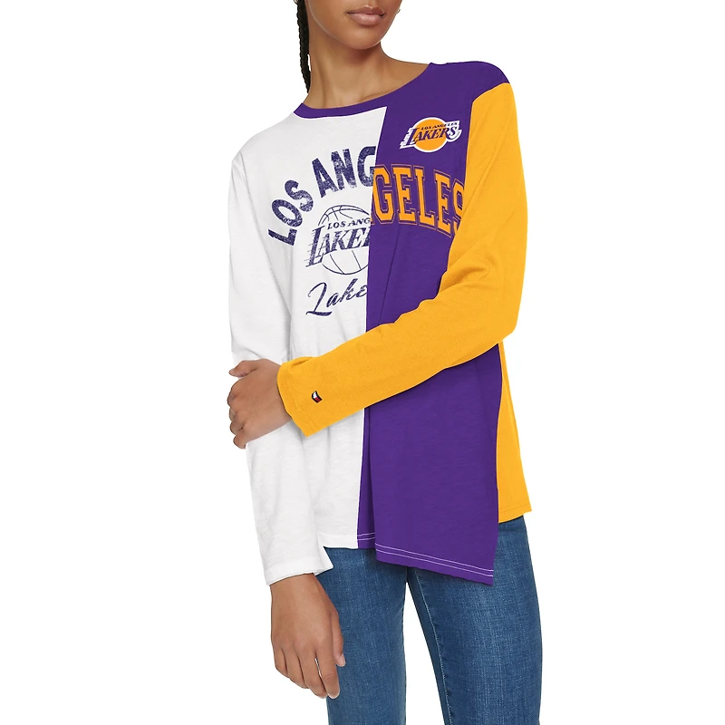 Women's Tommy Jeans White/Purple Los Angeles Lakers Amelia Color Blocked Long Sleeve T-Shirt
