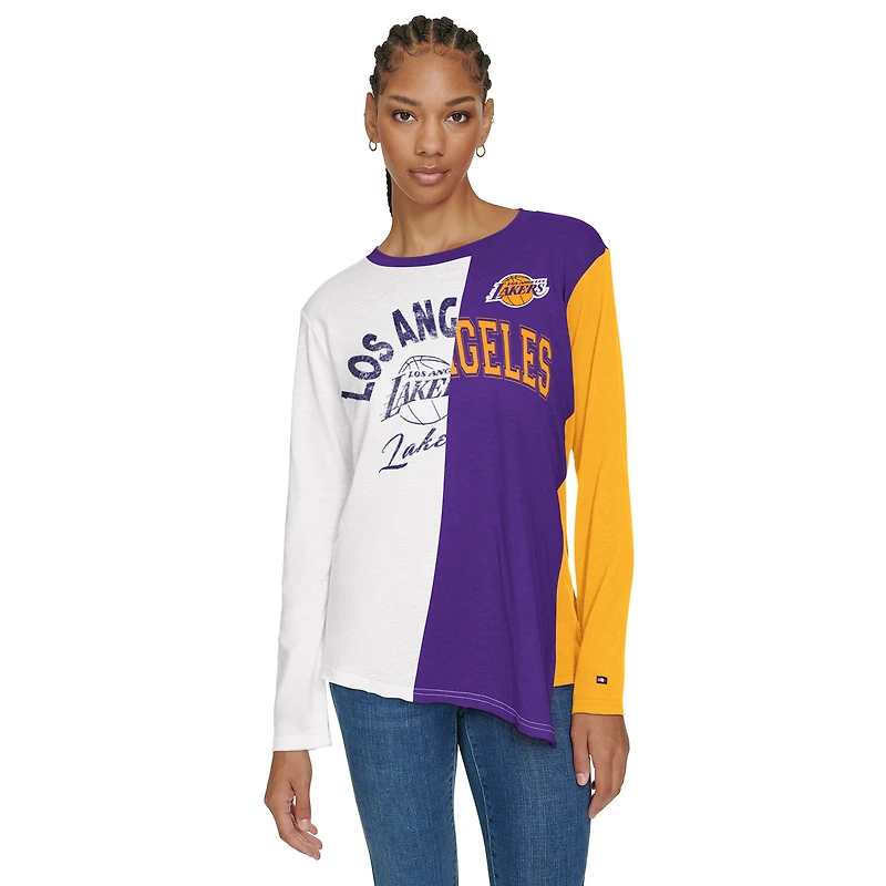 Women's Tommy Jeans White/Purple Los Angeles Lakers Amelia Color Blocked Long Sleeve T-Shirt
