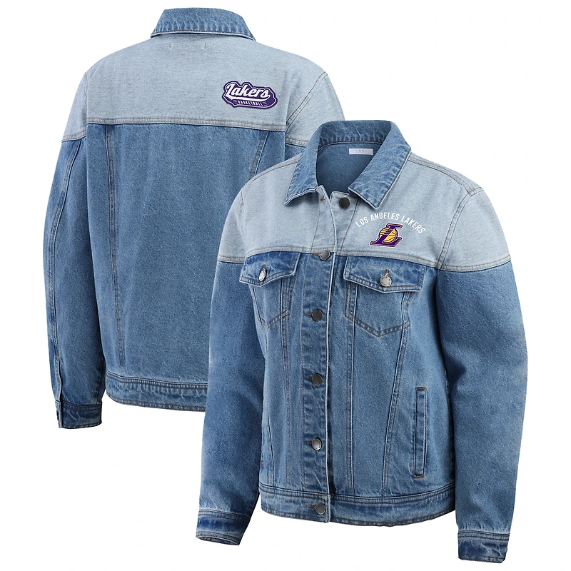 Veste en jean boutonnée bleue des Los Angeles Lakers pour femme WEAR by Erin Andrews