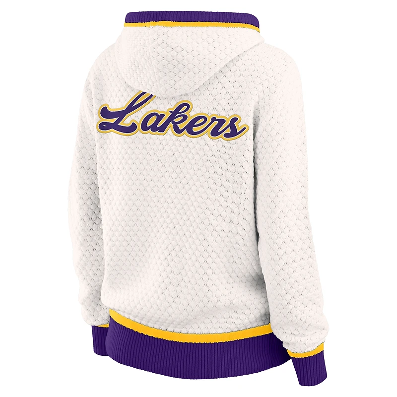 Women's WEAR by Erin Andrews Cream Los Angeles Lakers Plus Hoodie Sweater