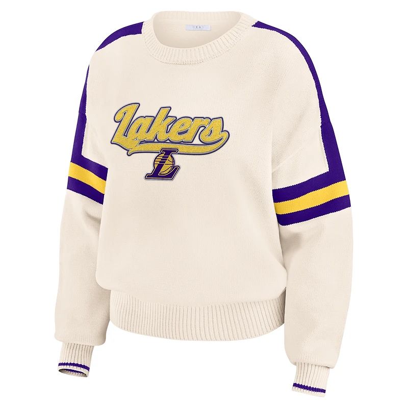 Women's WEAR by Erin Andrews  Cream Los Angeles Lakers Stripe Pullover Sweater
