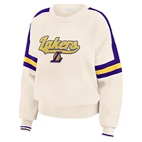 Women's WEAR by Erin Andrews  Cream Los Angeles Lakers Stripe Pullover Sweater
