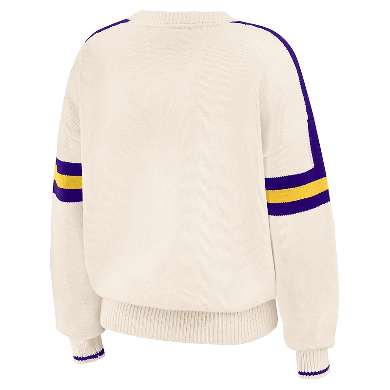 Women's WEAR by Erin Andrews  Cream Los Angeles Lakers Stripe Pullover Sweater