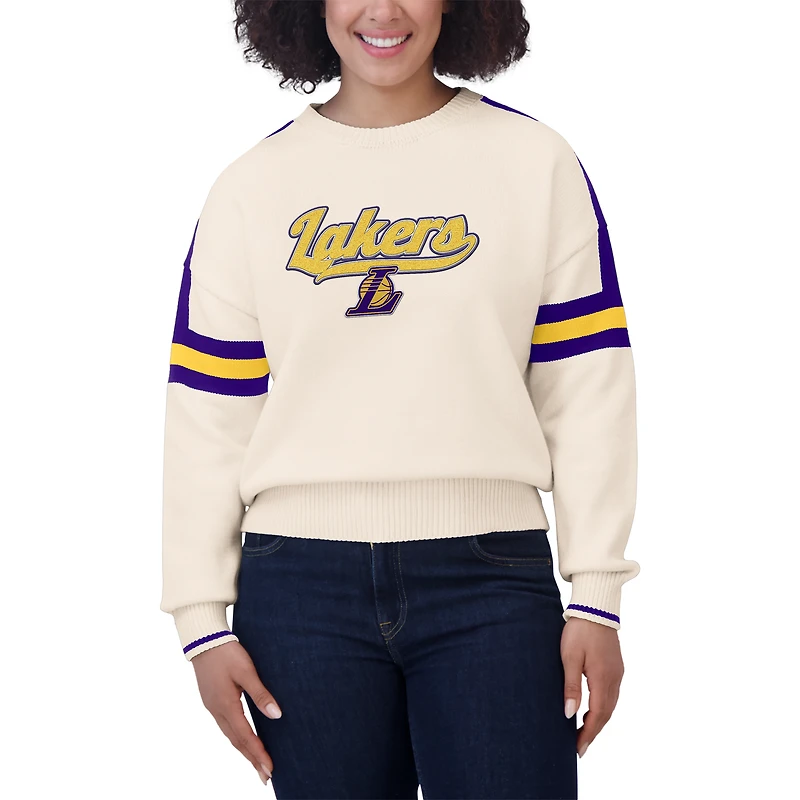 Women's WEAR by Erin Andrews  Cream Los Angeles Lakers Stripe Pullover Sweater