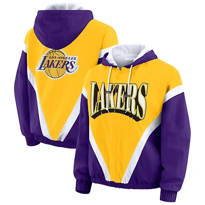 Veste coupe-vent à capuche entièrement zippée couleur bloc de couleurs or/violet des Los Angeles Lakers pour femmes par Erin Andrews