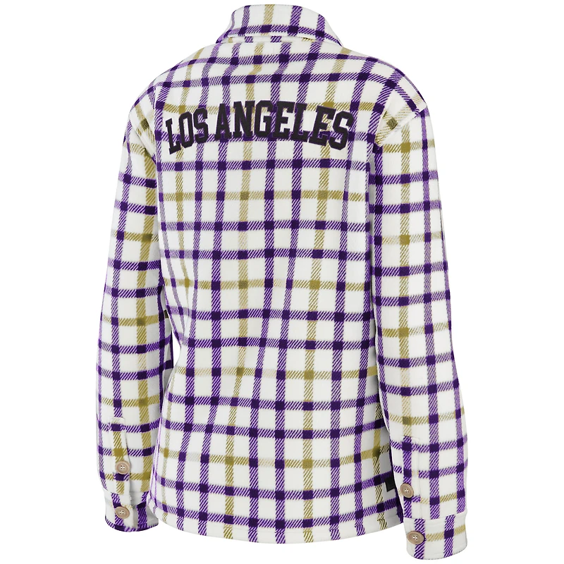 WEAR par Erin Andrews Oatmeal/ Los Angeles Lakers Plaid - Veste chemise boutonnée