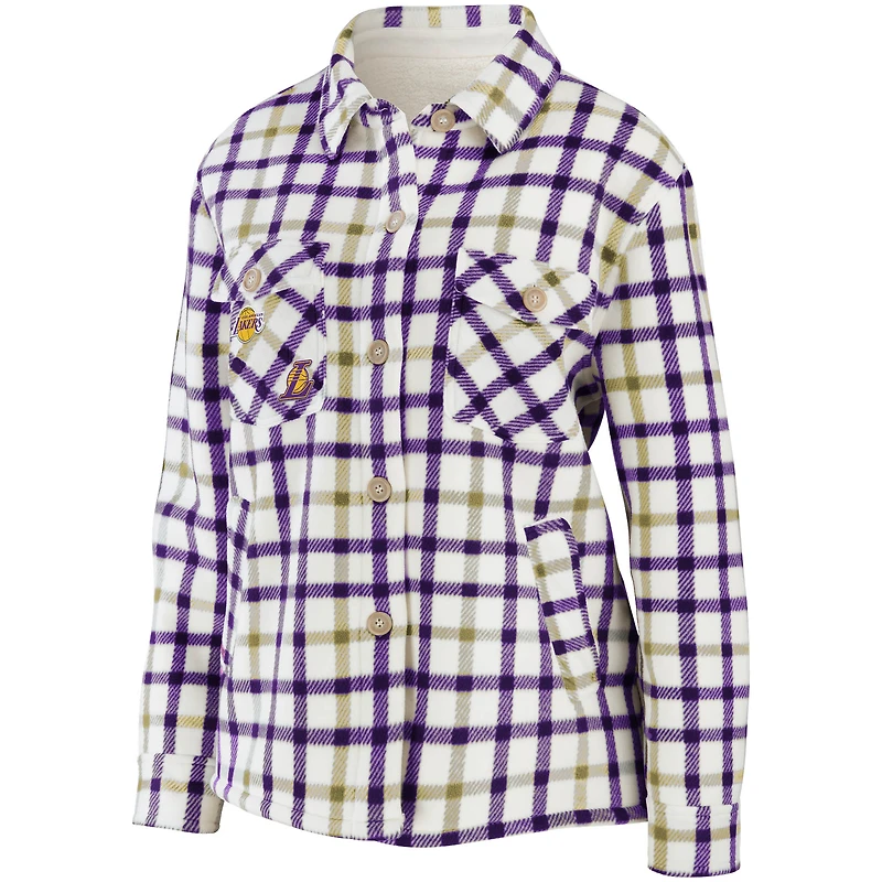 WEAR par Erin Andrews Oatmeal/ Los Angeles Lakers Plaid - Veste chemise boutonnée