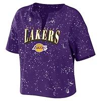 Women's WEAR by Erin Andrews Purple Los Angeles Lakers Bleach Splatter Notch Neck T-Shirt