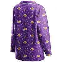 Women's WEAR by Erin Andrews Purple Los Angeles Lakers - Long Sleeve Button-Up Shirt & Pants Sleep Set