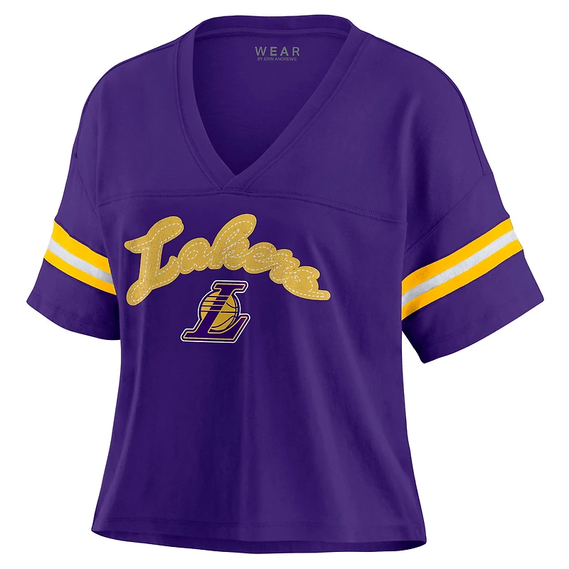 Women's WEAR by Erin Andrews Purple Los Angeles Lakers Plus Color Block Boxy V-Neck T-Shirt