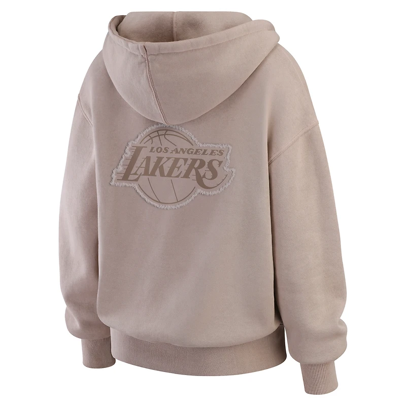 Women's WEAR by Erin Andrews  Tan Los Angeles Lakers Washed Pullover Crewdie