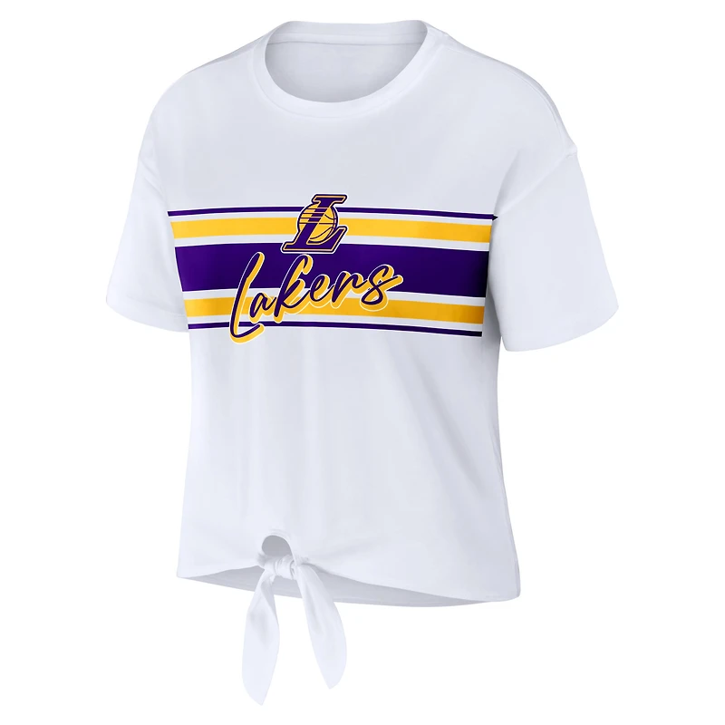 Women's WEAR by Erin Andrews  White Los Angeles Lakers Tie-Front T-Shirt