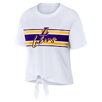 Women's WEAR by Erin Andrews  White Los Angeles Lakers Tie-Front T-Shirt