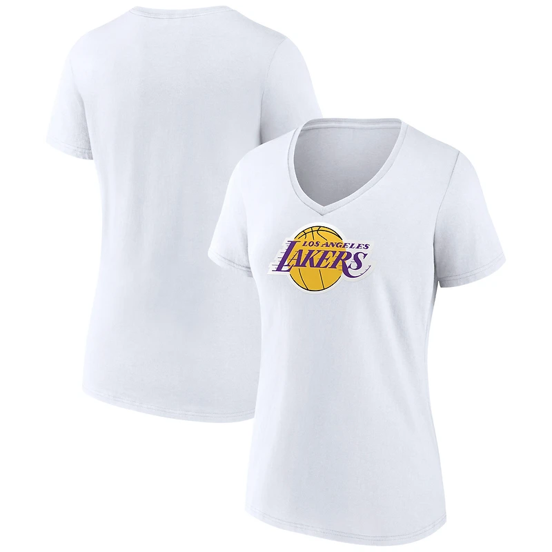 Women's White Los Angeles Lakers Primary Logo V-Neck T-Shirt
