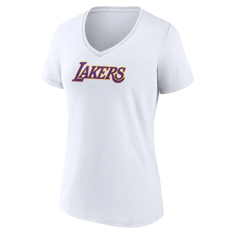 Women's  White Los Angeles Lakers Wordmark Home V-Neck T-Shirt