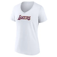 Women's  White Los Angeles Lakers Wordmark Home V-Neck T-Shirt
