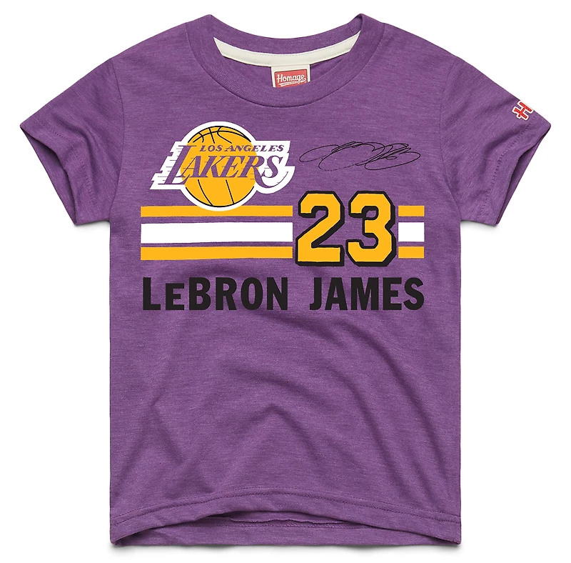 T-shirt enfant Hommage à LeBron James violet Los Angeles Lakers Remix Signature Nom et Numéro Tri-Blend