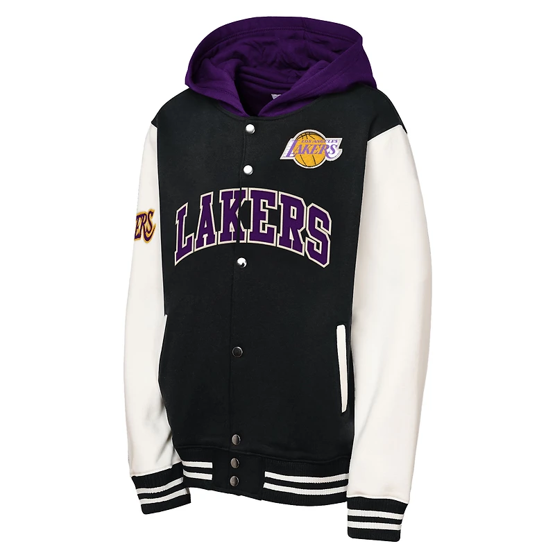 Veste à capuche entièrement boutonnée en polaire Hardwood Classics Courtside des Los Angeles Lakers de Mitchell & Ness pour jeunes