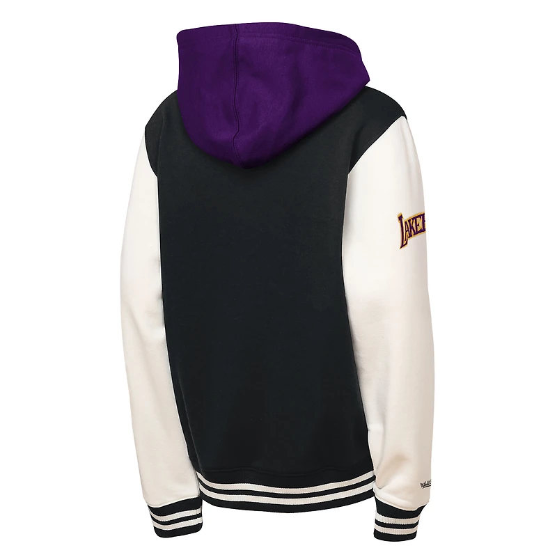 Youth Mitchell & Ness Black Los Angeles Lakers Hardwood Classics Courtside Fleece Full-Snap Hoodie Jacket