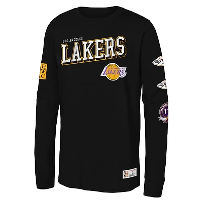 Youth Mitchell & Ness  Black Los Angeles Lakers Hardwood Classics Training Camp Long Sleeve T-Shirt