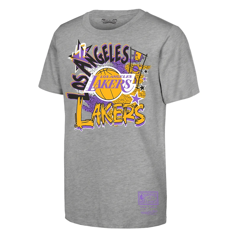T-shirt Mitchell & Ness Heather Gray Los Angeles Lakers Hardwood Classics Play by pour jeunes