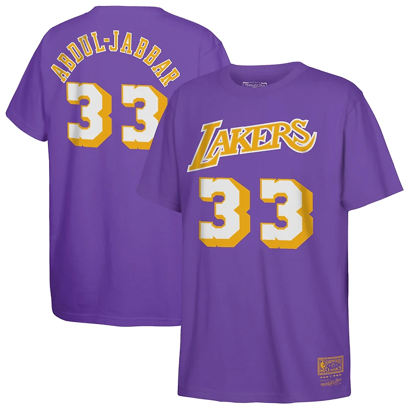 Youth Mitchell & Ness Kareem Abdul-Jabbar Purple Los Angeles Lakers Hardwood Classics Name Number T-Shirt
