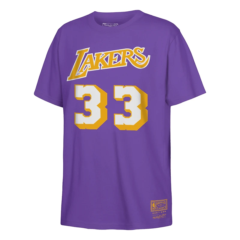 T-shirt Mitchell & Ness Kareem Abdul-Jabbar violet Los Angeles Lakers Hardwood Classics pour enfant, nom et numéro