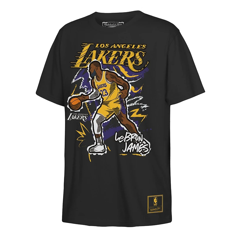 Youth Mitchell & Ness LeBron James Black Los Angeles Lakers Chalked Up Player T-Shirt