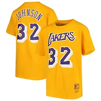Youth Mitchell & Ness Magic Johnson Gold Los Angeles Lakers Hardwood Classics Name Number T-Shirt