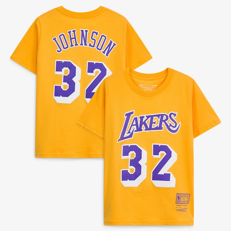 Youth Mitchell & Ness Magic Johnson Gold Los Angeles Lakers Hardwood Classics Name Number T-Shirt