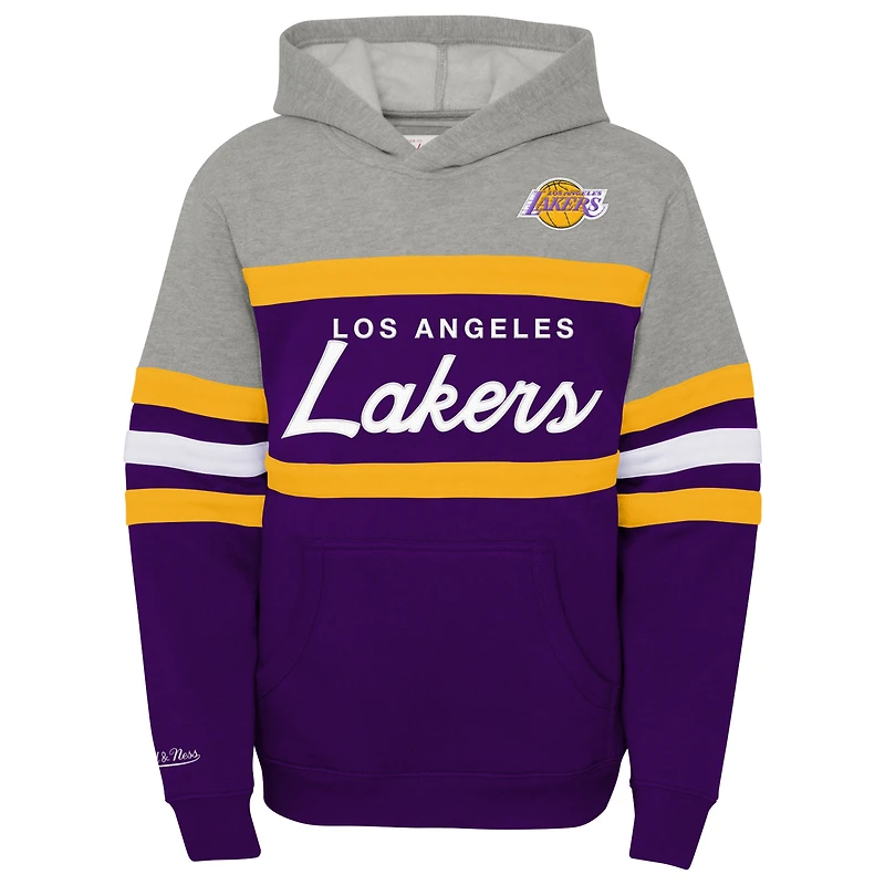 Youth Mitchell & Ness Purple/Heather Gray Los Angeles Lakers Hardwood Classics Head Coach Pullover Hoodie